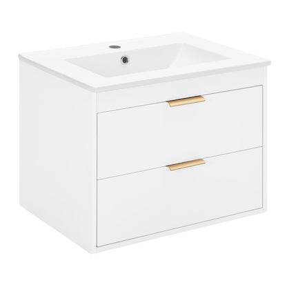 24 Inches Floating Wall-Hung Bathroom Vanity With White Ceramic Sink And Drawer Storage - No Mirror, No Faucet