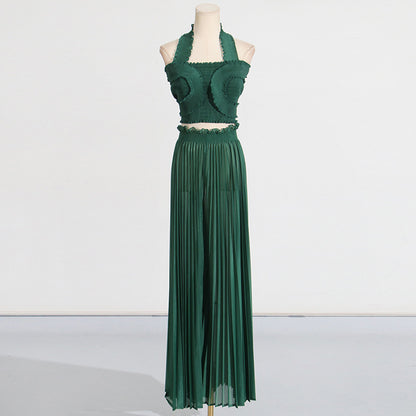 Design Tube Top High Waist Pleated Wide-leg Trousers