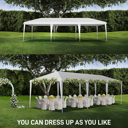10x30ft White, No Bib, Folding Shed Oxford Cloth White Spray Plastic Frame, With 8 Sandbags, With Tug Bag