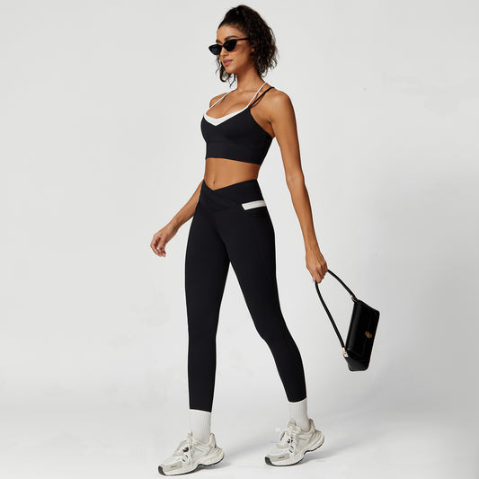 Color Matching Cross Beauty Back Exercise Underwear High Waist Yoga Trousers