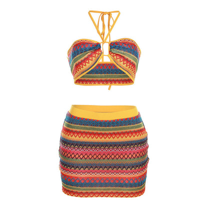Women's Fashion Print Splicing Hanging Neck Package Hip Dress ShopWithASmile7.com