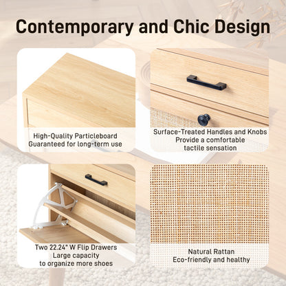 2 Buckets With A Drawstring, Rattan Face, Iron High Foot Shoe Cabinet ShopWithASmile7.com