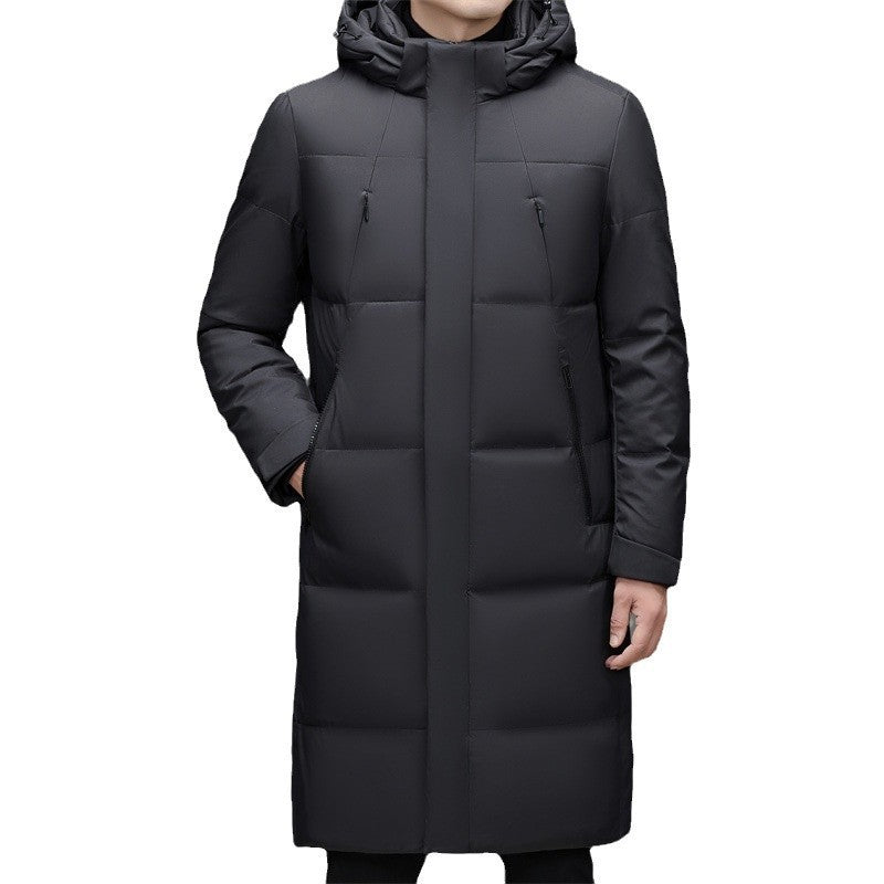 New Thick Warm White Duck Down Detachable Hat Men's Mid-length Down Jacket ShopWithASmile7.com
