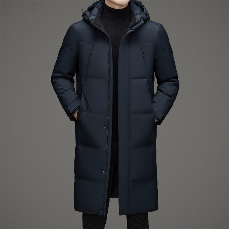 New Thick Warm White Duck Down Detachable Hat Men's Mid-length Down Jacket ShopWithASmile7.com