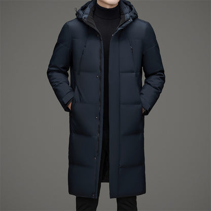 New Thick Warm White Duck Down Detachable Hat Men's Mid-length Down Jacket ShopWithASmile7.com