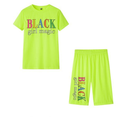 Two-piece multicolor short-sleeved shorts with letters ShopWithASmile7.com