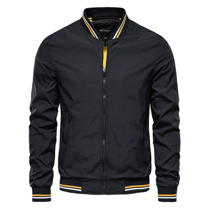 Men's Striped Zip-up Jacket With Pockets Fashion Casual Outerwear Sports Baseball Clothing Spring And Fall ShopWithASmile.com