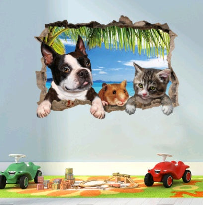 3D animal landscape wall personality creative bedside porch sofa TV background decorative wall stickers