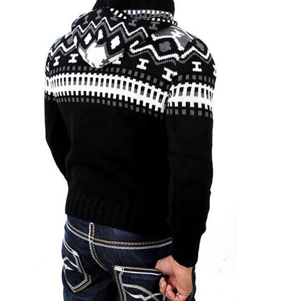 Men's Contrasting Hooded Casual Knit Pullover Sweater