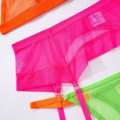 Mesh Contrast Color Triangle Cup Sexy Bodybuilding Underwear
