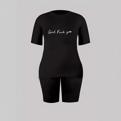 Women's Printed Sports Letter Print Short-sleeve Shorts Casual Two-piece Suit