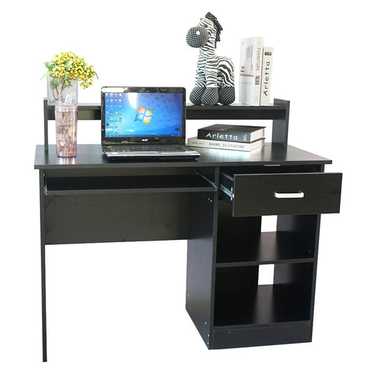 Modern E1 15MM Chipboard Computer Desk with One Drawer, Two Tiers & Keyboard Rack - 110x50x94cm, Stylish Black Desk for Study & Work
