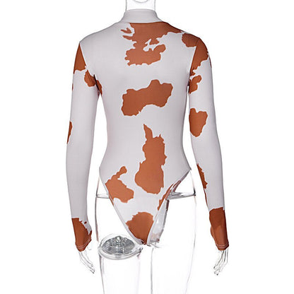 Milk Print Round Neck Long Sleeve Body Shaper