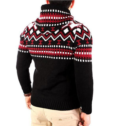 Men's Contrasting Hooded Casual Knit Pullover Sweater