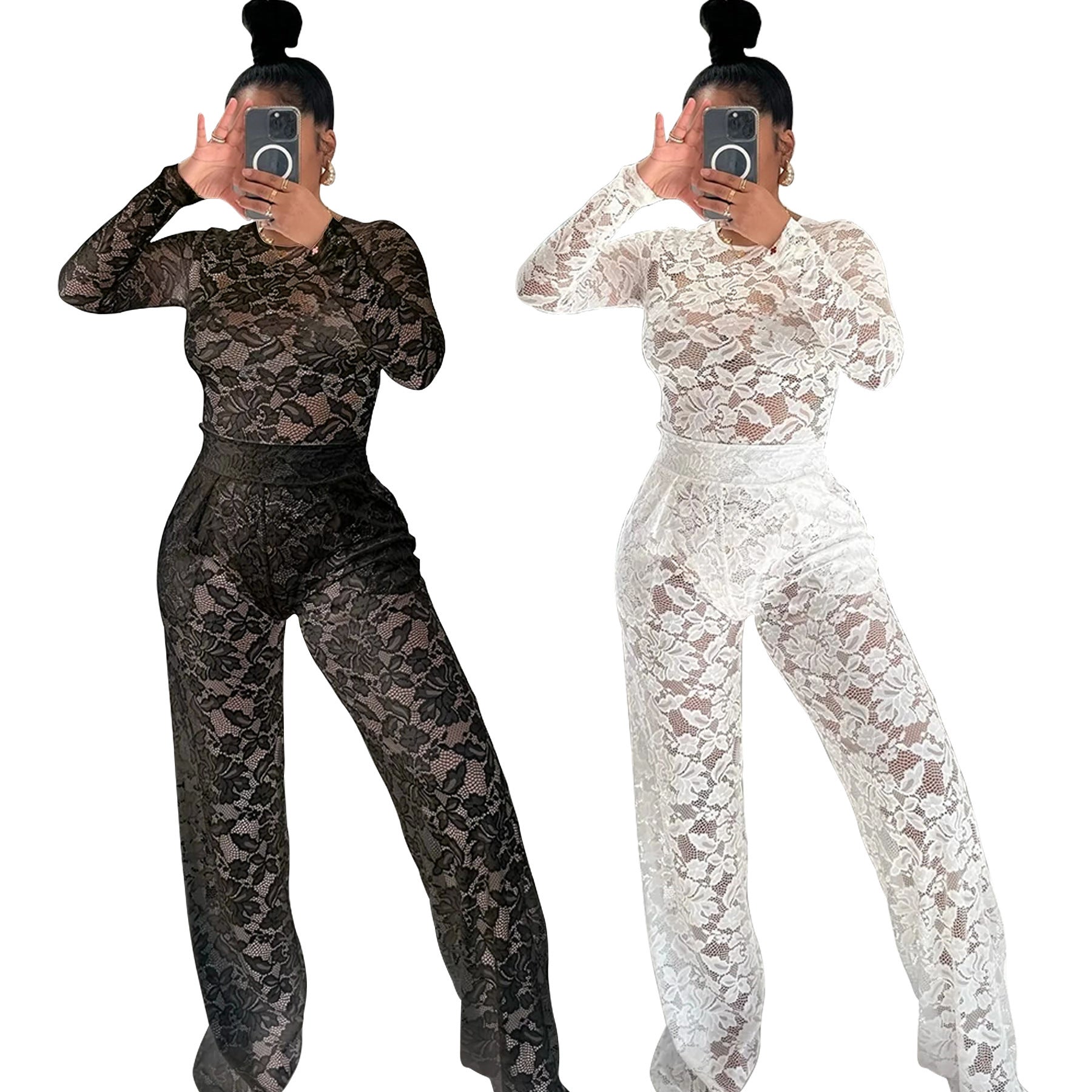 Lace Jumpsuit Straight-leg Pants Suit ShopWithASmile7.com