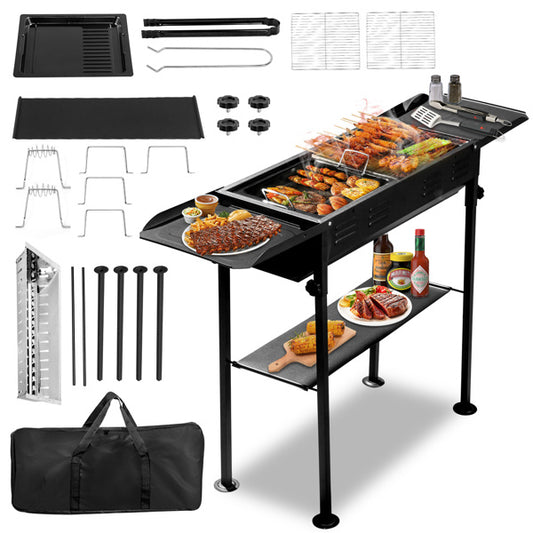 Adjustable, Foldable & Portable Outdoor Charcoal Grill with 2-in-1 Pan & Grate – Ideal for Backyard Barbecue, Camping & Travel