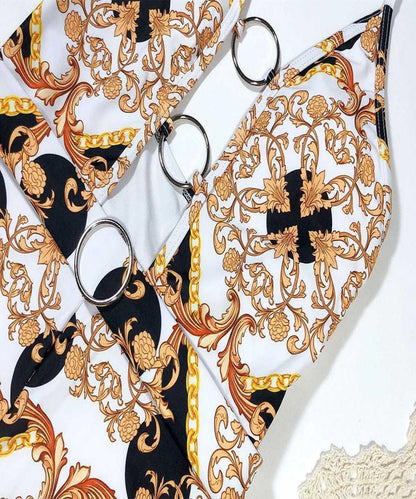 Swimsuit with printed cutout straps