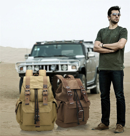 New Backpack Men's Backpack Large Capacity Canvas Bucket Bag Casual Men's Bag Travel Bag Primary and Secondary School Bags ShopWithASmile.com