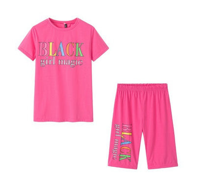 Two-piece multicolor short-sleeved shorts with letters ShopWithASmile7.com