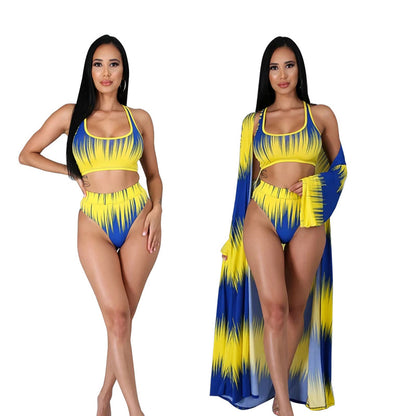 Fashion Sexy Swimsuit Print Split Triangle Bikini Three-Piece Suit