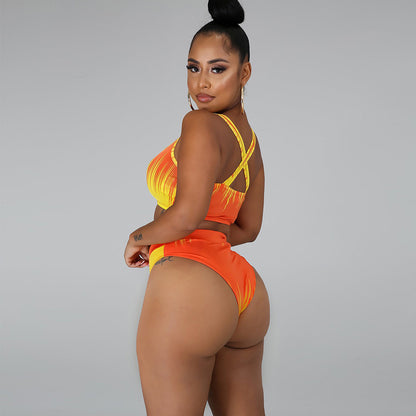 Fashion Sexy Swimsuit Print Split Triangle Bikini Three-Piece Suit
