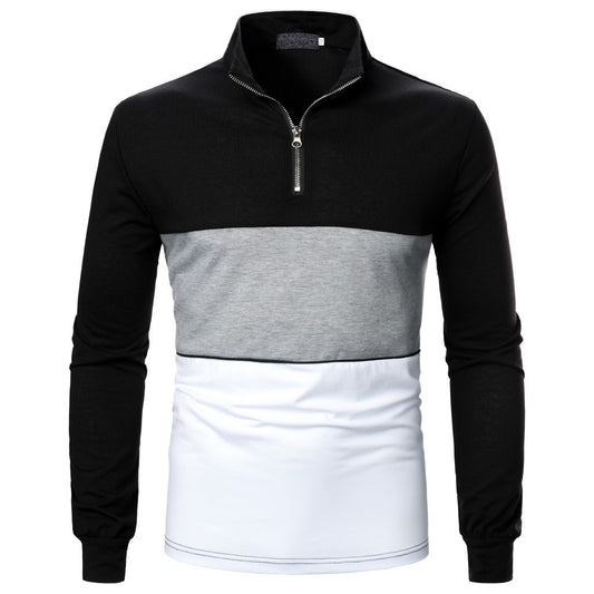Foreign Trade Men's Shirt Three-Color Stitching With Men's Long Sleeves
