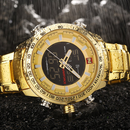 Waterproof LED Dual Display Multi-function Quartz Watch