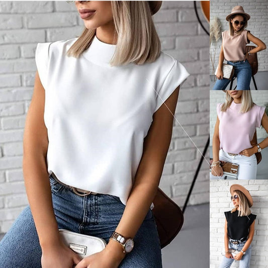 Summer Simple Stand Collar Printed Ladies Shirt Tops Women ShopWithASmile7.com