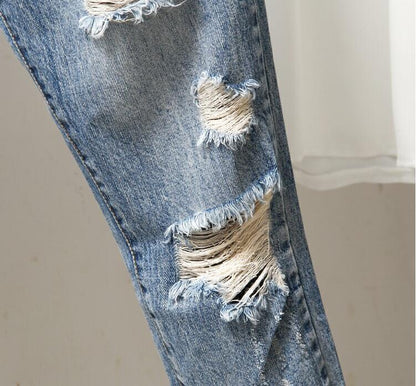 Middle School Students Plus Size Women's Ripped Jeans Summer New Fat MM200 Catties Loose And Thin Nine-Point Pants