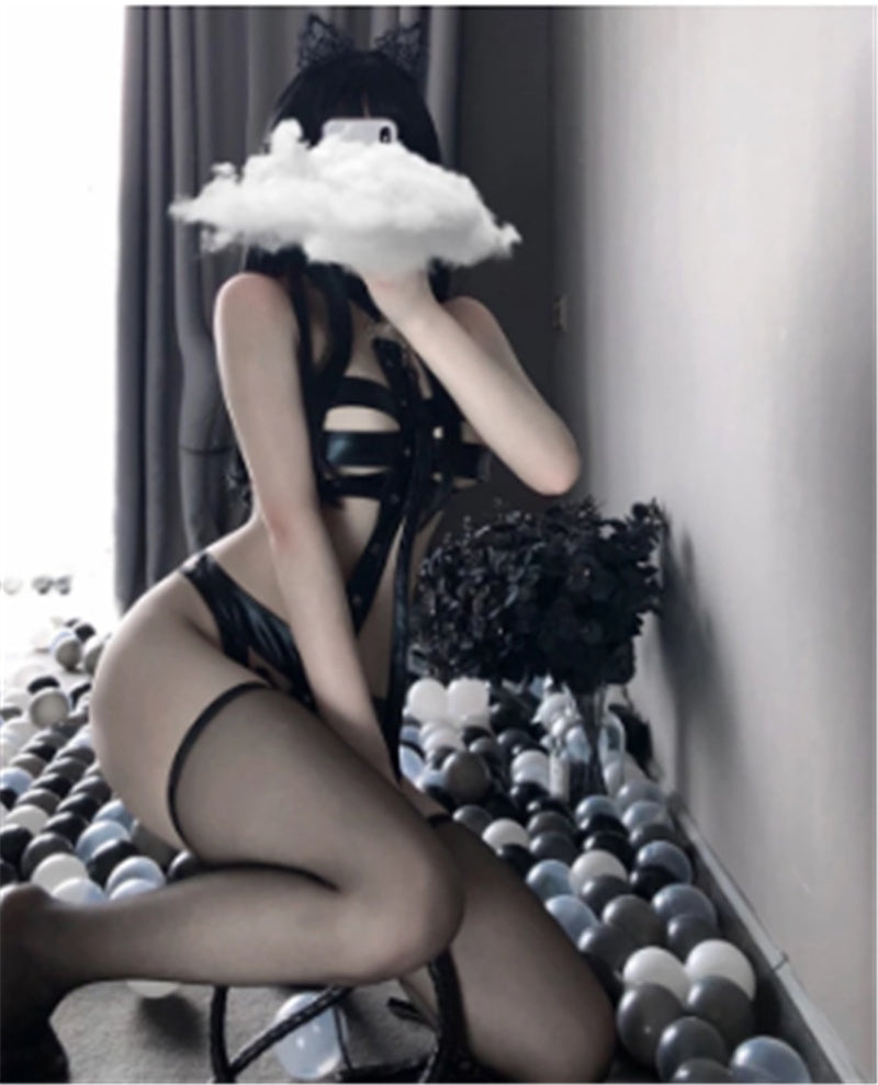 Erotic Lingerie Sexy One-piece Tight Leather Jacket ShopWithASmile7.com