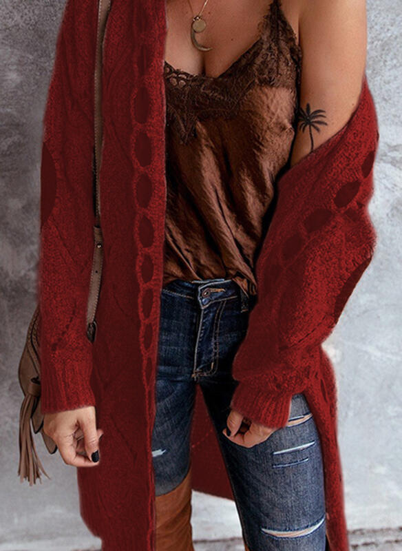 Sweater Cardigan Women'S European And American Long-Sleeved Mid-Length Sweater Coat