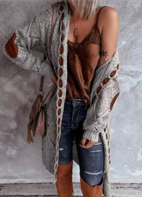 Sweater Cardigan Women'S European And American Long-Sleeved Mid-Length Sweater Coat