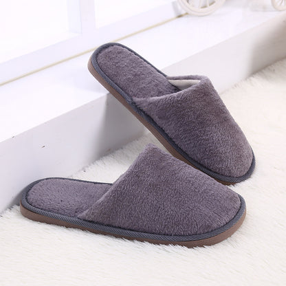 Thick Bottom Plush Couple Solid Color Cotton Slippers