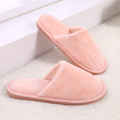 Thick Bottom Plush Couple Solid Color Cotton Slippers