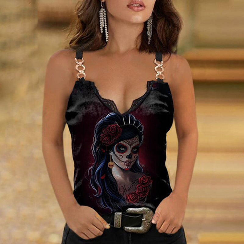 Rose V-neck Printed Camisole ShopWithASmile7.com