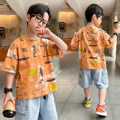 Summer Big Boy Handsome Tops, Children's Summer Clothes, Thin Style, Western Style ShopWithASmile7.com