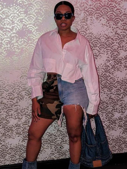 Women's Denim Stitched Camouflage Shorts