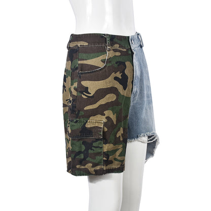 Women's Denim Stitched Camouflage Shorts