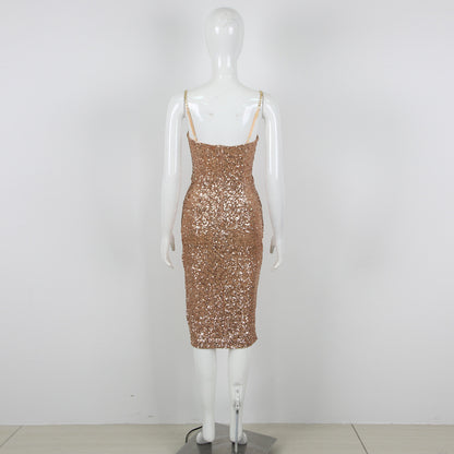 European And American Fashion Sexy Sequins Off-the-shoulder Tube Top Slim Fit Sheath Long Dress