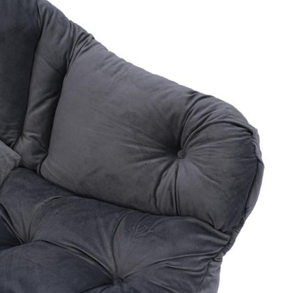 Living Room Chair Modern Cotton Fabric Lazy Chair With Armrests And Side Pockets - Dark Grey With Ottoman