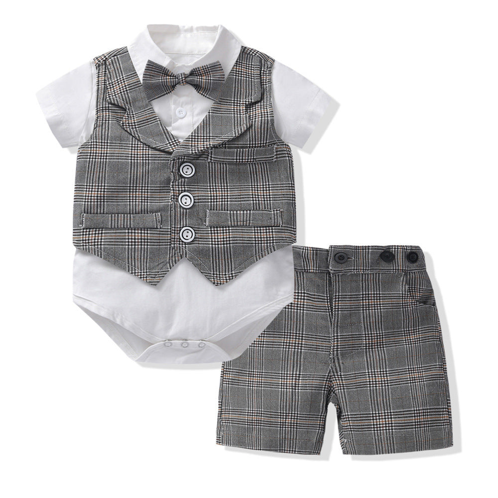 Baby Boy Gentleman Suit Romper Vest Shorts Bow Tie My Store