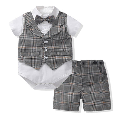 Baby Boy Gentleman Suit Romper Vest Shorts Bow Tie My Store