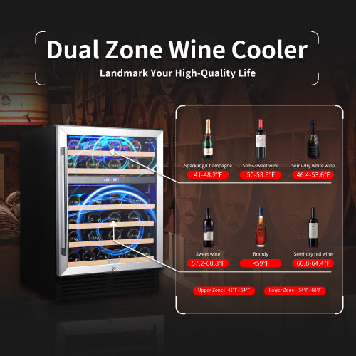 Wine Cabinet 24 Dual Zone Inch Wine Refrigerator 46 Bottles Built-in Wine Refrigerator ShopWithASmile7.com