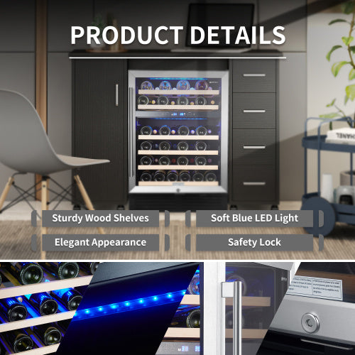 Wine Cabinet 24 Dual Zone Inch Wine Refrigerator 46 Bottles Built-in Wine Refrigerator ShopWithASmile7.com