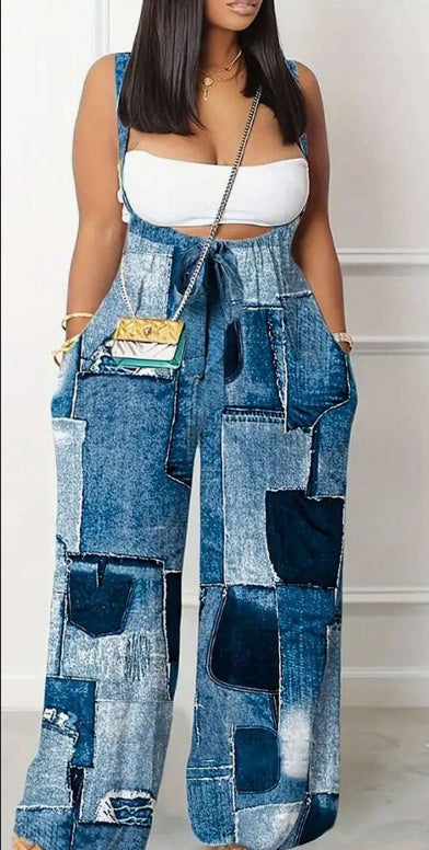 Plus Size Backless Pleated Gradient Color Wide Leg Jumpsuit With Suspender Pants ShopWithASmile7.com
