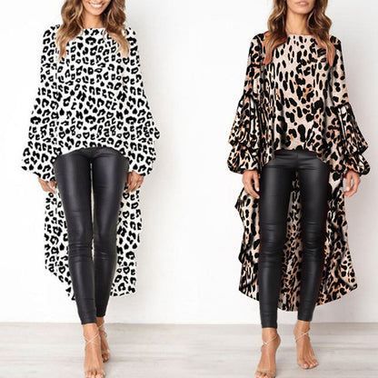 Long Sleeve Irregular Female Leopard-print Shirt ShopWithASmile7.com