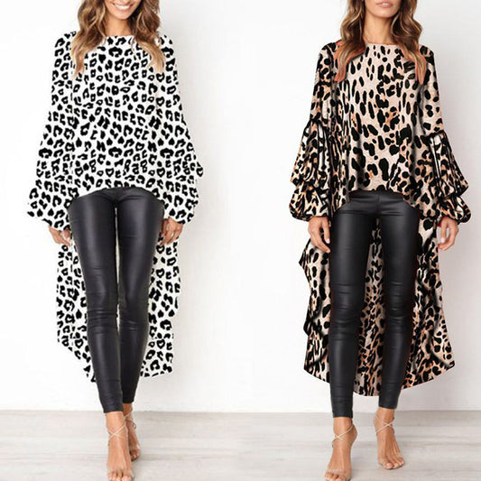 Long Sleeve Irregular Female Leopard-print Shirt ShopWithASmile7.com