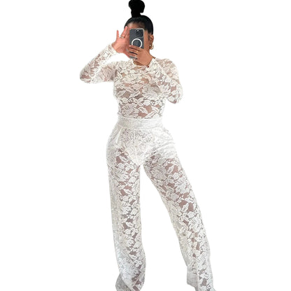 Lace Jumpsuit Straight-leg Pants Suit ShopWithASmile7.com