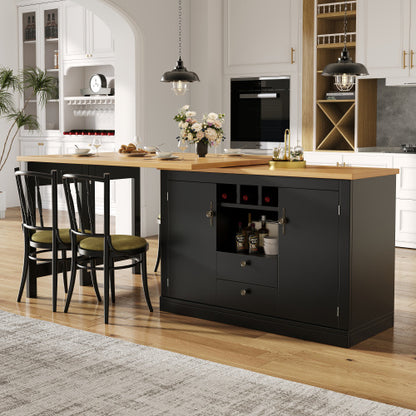 360 Rotation, Bar Table Main Body 120-180 X 40 X 76 Cm, Coffee Bar Furniture, Rotatable Dining Bar With Storage, Kitchen Island, Double Doors With Wine Rack, Adjustable Shelves, Open Storage Space
