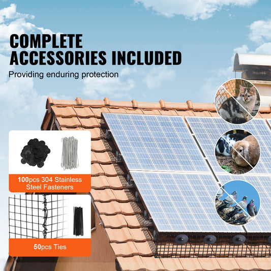 VEVOR  Solar Panel Bird Guard, Critter Guard Roll Kit With Tainless Steel Fasteners, Solar Panel Guard With Rust-proof PVC Coating,